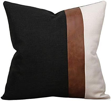 cygnus Faux Leather and Linen Throw Pillow Cover 18x18 Inch Black and White Modern Decorative Acc... | Amazon (US)
