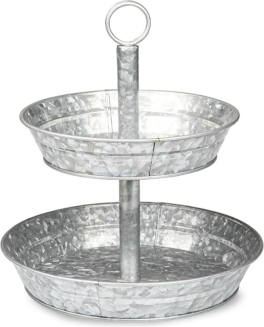 Ilyapa Galvanized Two Tiered Serving Stand - 2 Tier Metal Tray Platter for Cake, Dessert, Appetiz... | Amazon (US)
