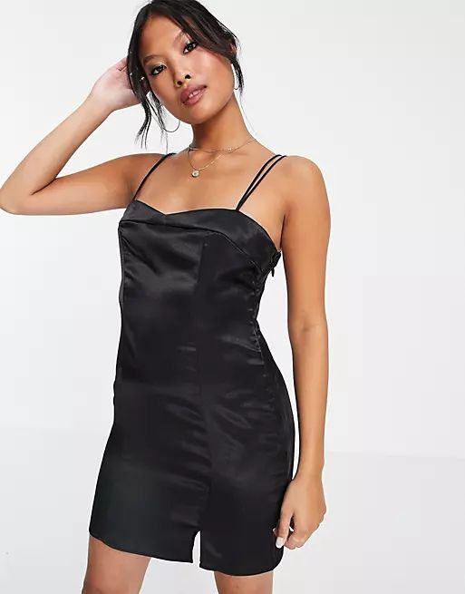 Topshop Petite satin mini dress in black | ASOS (Global)