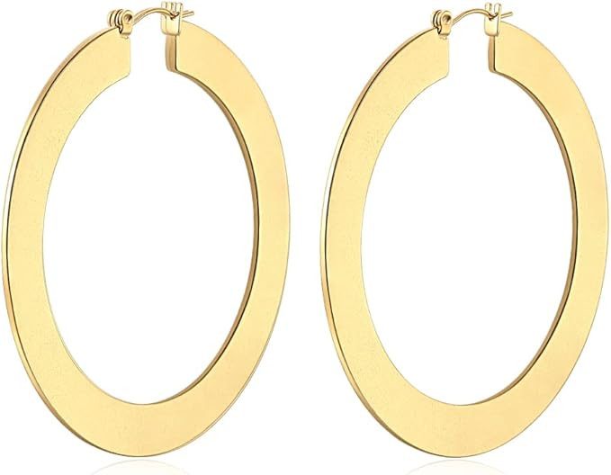 Minimal Bohemian 18K Gold Plated Large Round Hoop Earrings for Women Boho Jewelry Bold Thick Wire | Amazon (US)