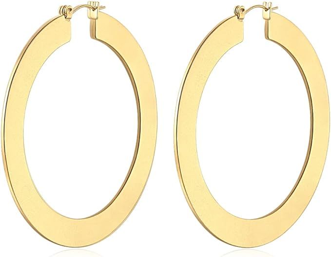Minimal Bohemian 18K Gold Plated Large Round Hoop Earrings for Women Boho Jewelry Bold Thick Wire | Amazon (US)