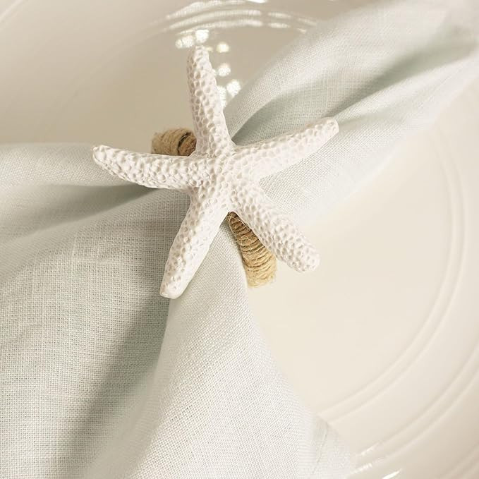 Starfish Napkin Rings Set of 6, White Sea Star Napkin Ring Holders for Crafts, Beach, Dinner Part... | Amazon (US)