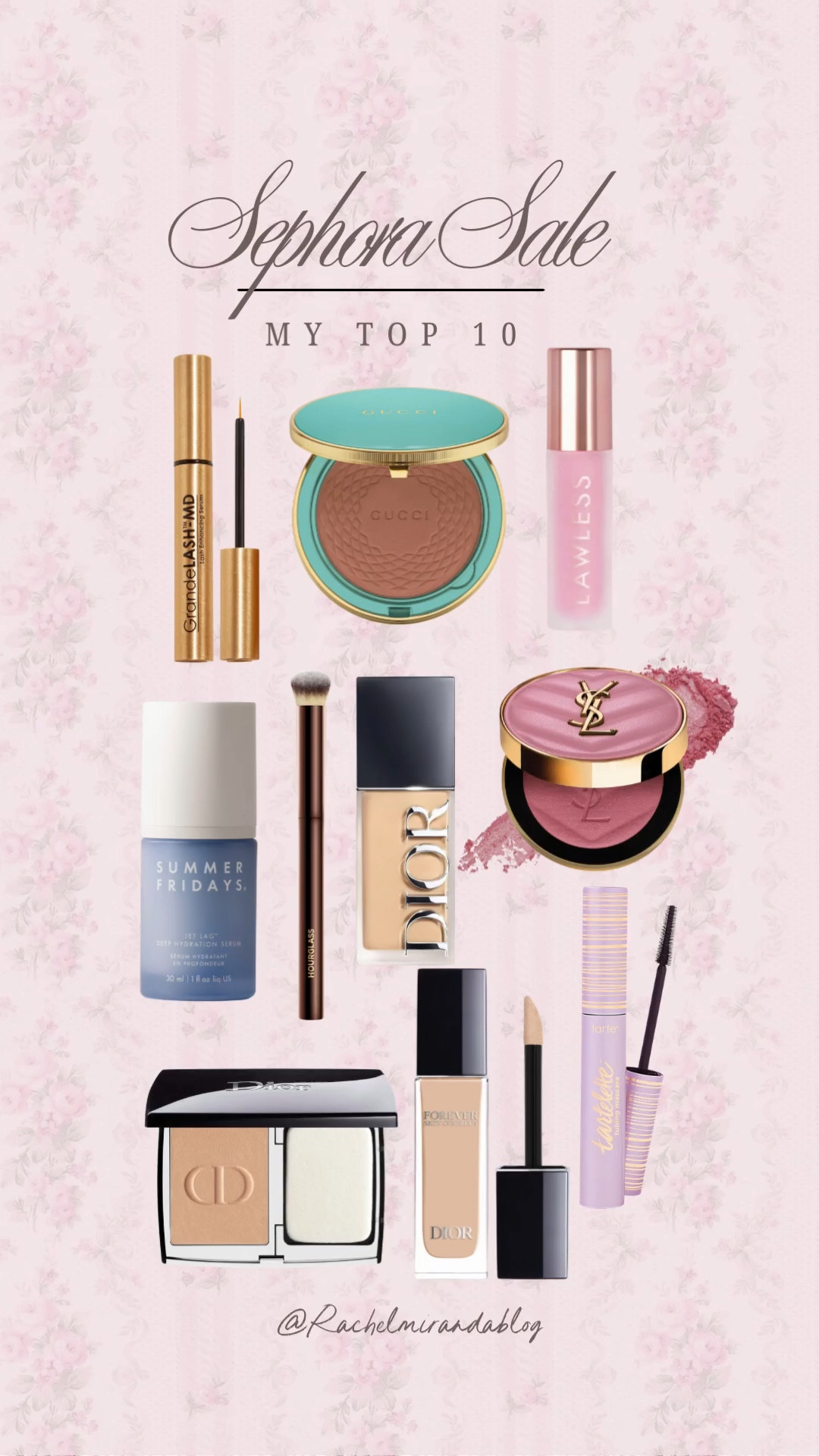 Sephora sale! My top 10! 
Hydrating mist
Foundation shade 3N
Concealer shade 2N
Powder shade 3N
Bronzer shade 04
Blush shades rosewood 44 nude lavalliere
Bronzer shade 4
Mascara shade black
Lip gloss shade strawberry popsiclees
Hourglass concealer brush
Grande Lash


#LTKgrwm #LTKBeauty #LTKSaleAlert