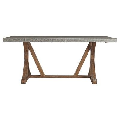 Camilla Farmhouse Concrete - Topped Trestle Dining Table - Vintage Pine - Inspire Q | Target