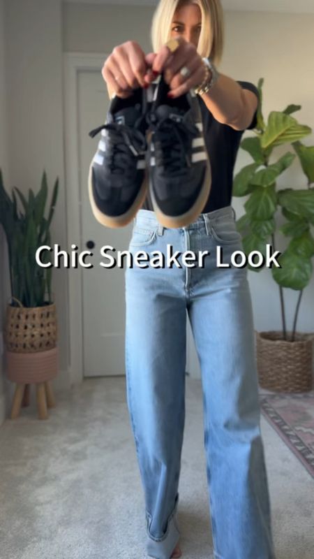 Chic sneaker look with wide leg jeans and a blazer 

Use code: SARAHKELLYXSPANX at checkout 

#LTKstyletip #LTKover40 #LTKSeasonal