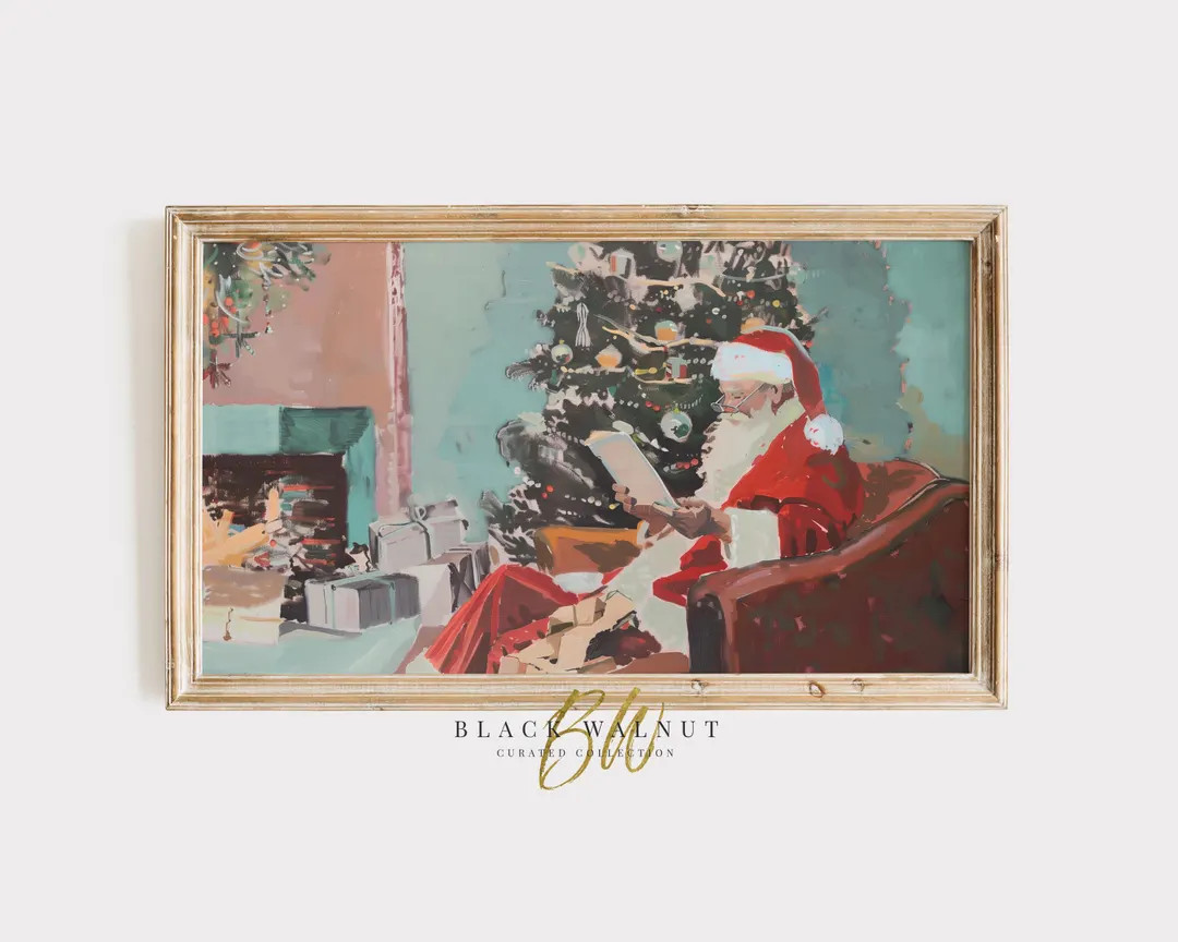 Samsung Frame TV Retro Santa Christmas Art, Abstract Santa Claus Painting, Mid Century Modern Col... | Etsy (US)