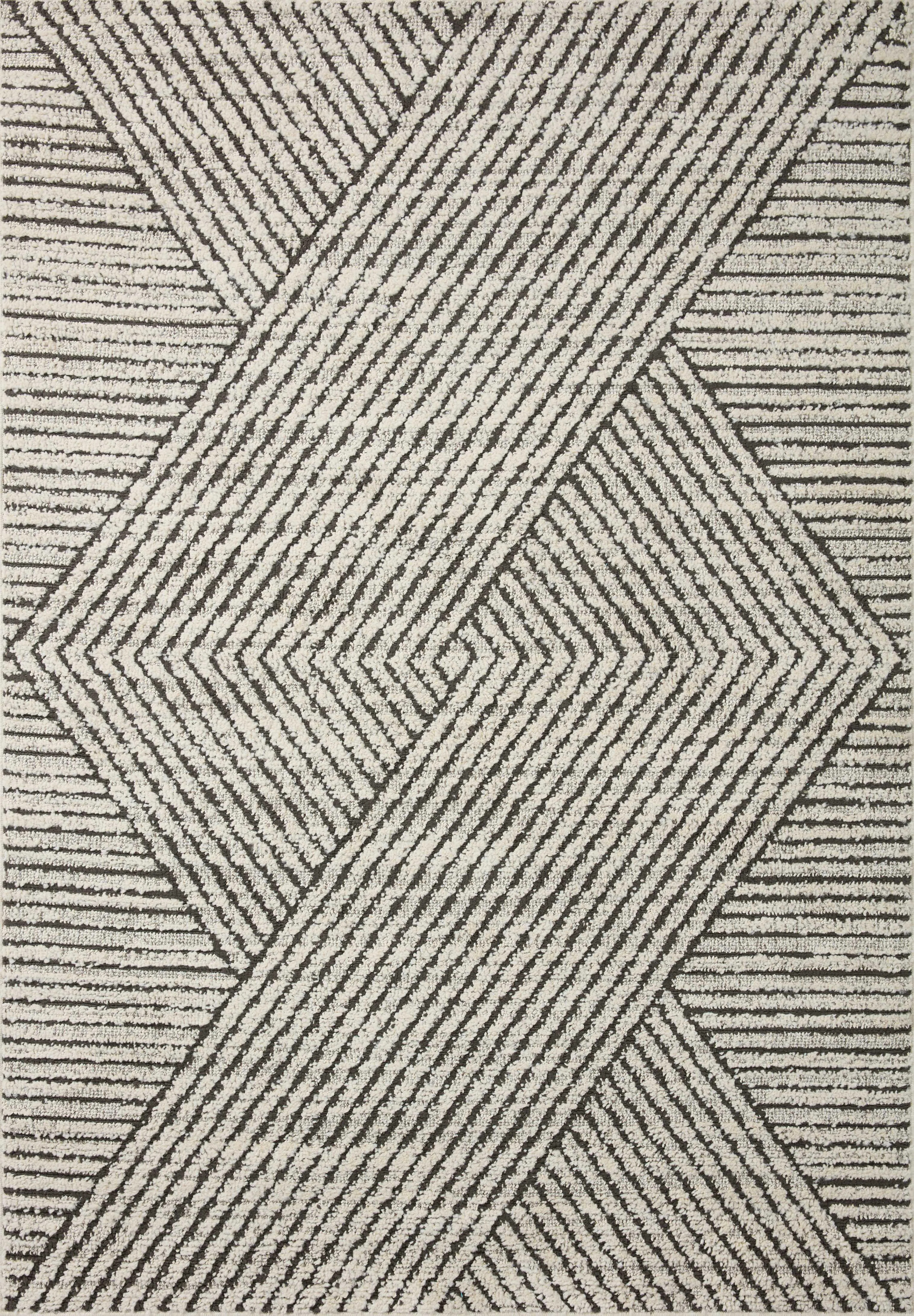 Brayden Studio® Anchise Striped Machine Made Power Loom Polyester Area Rug in Charcoal/vory & Re... | Wayfair North America