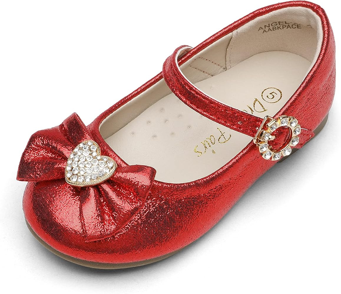 Dream Pairs ANGEL-22 Mary Jane Front Bow Heart Rhinestone Buckle Ballerina Flat (Toddler/Little G... | Amazon (US)