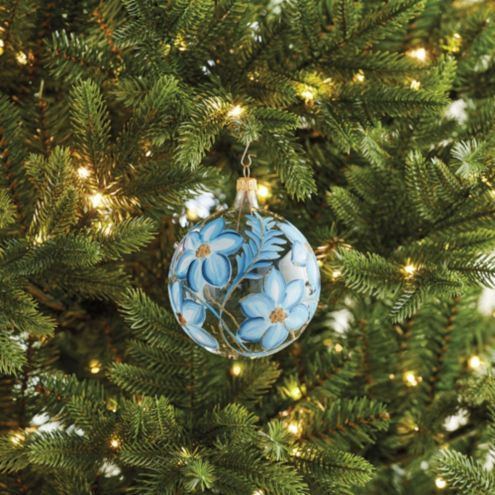 Winter Floral Glass Christmas Ornaments Handmade Blue Color Set of 2 | Ballard Designs, Inc.