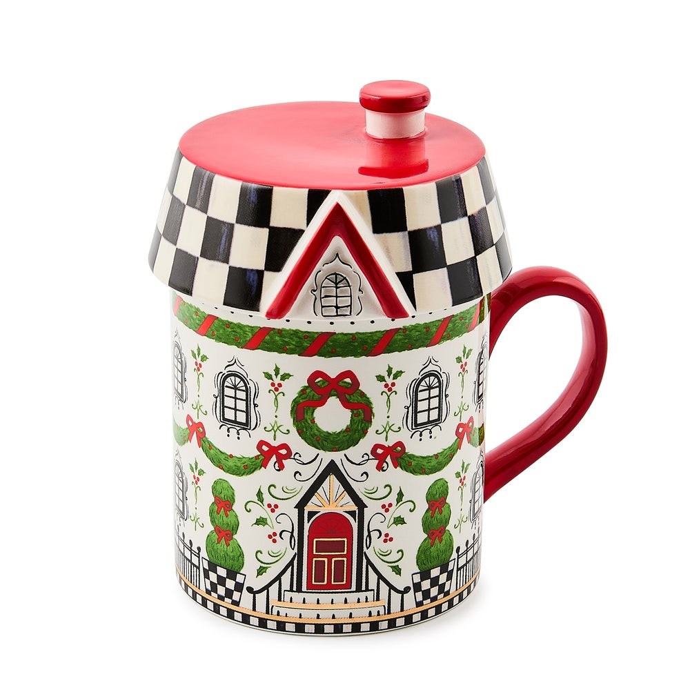 Holly Village Ceramic Lidded Mug | MacKenzie-Childs