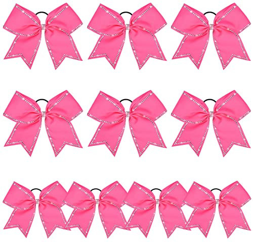 DEEKA 10 PCS 8" Rhinestones Large Cheer Hair Bows Glitter Cheer Ponytail Holder Handmade for Teen Girls Softball Cheerleader Sports -Hot Pink | Amazon (US)