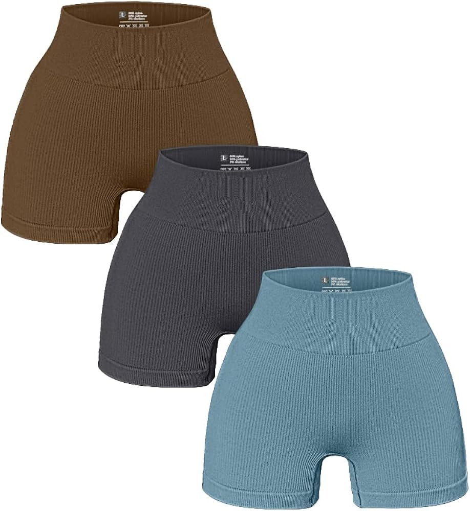 OQQ Women's 3 Piece Yoga Ribbed Seamless Workout High Waist Athletic Legging Shorts | Amazon (US)