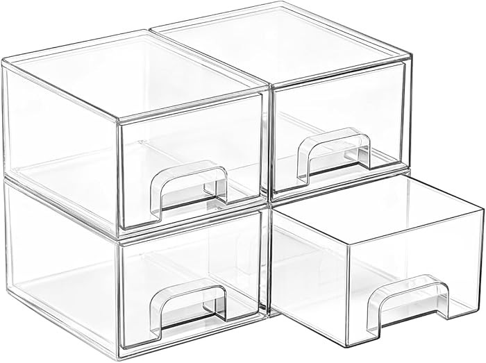 Vtopmart 4 Pack Small Clear Stackable Storage Drawers,Acrylic Bathroom Makeup Organizer,Plastic S... | Amazon (US)
