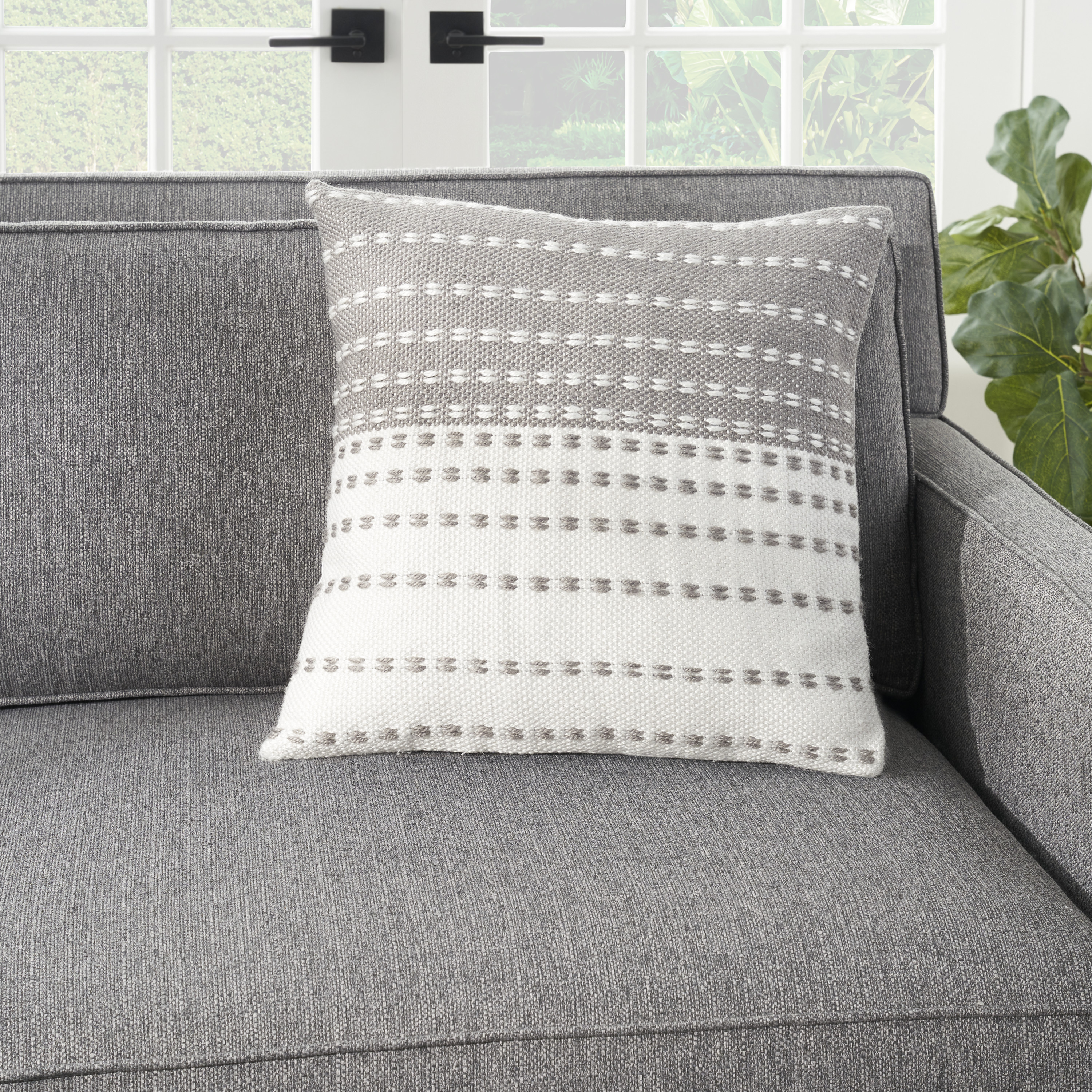 Nourison Stitched Stripe Grey 18" x 18" Indoor/Outdoor Throw Pillow | Walmart (US)