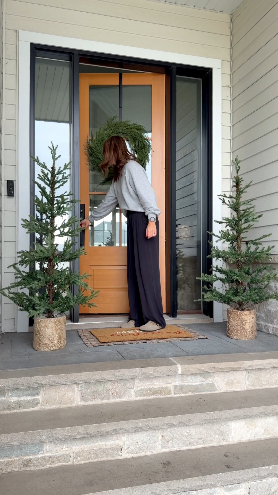 Our super minimal front porch 😅 with high winter winds and lots of snow, we like to keep it simple around here. These 5’ trees do not disappoint, perfect size for a front porch. And the base is heavy enough to not blow away 👏 Paired with my favorite wreath and $13 doormat. 



#christmasdecor #christmasporch #ltkhome #christmasdecorating #christmastree 

#LTKHome #LTKSaleAlert #LTKHoliday