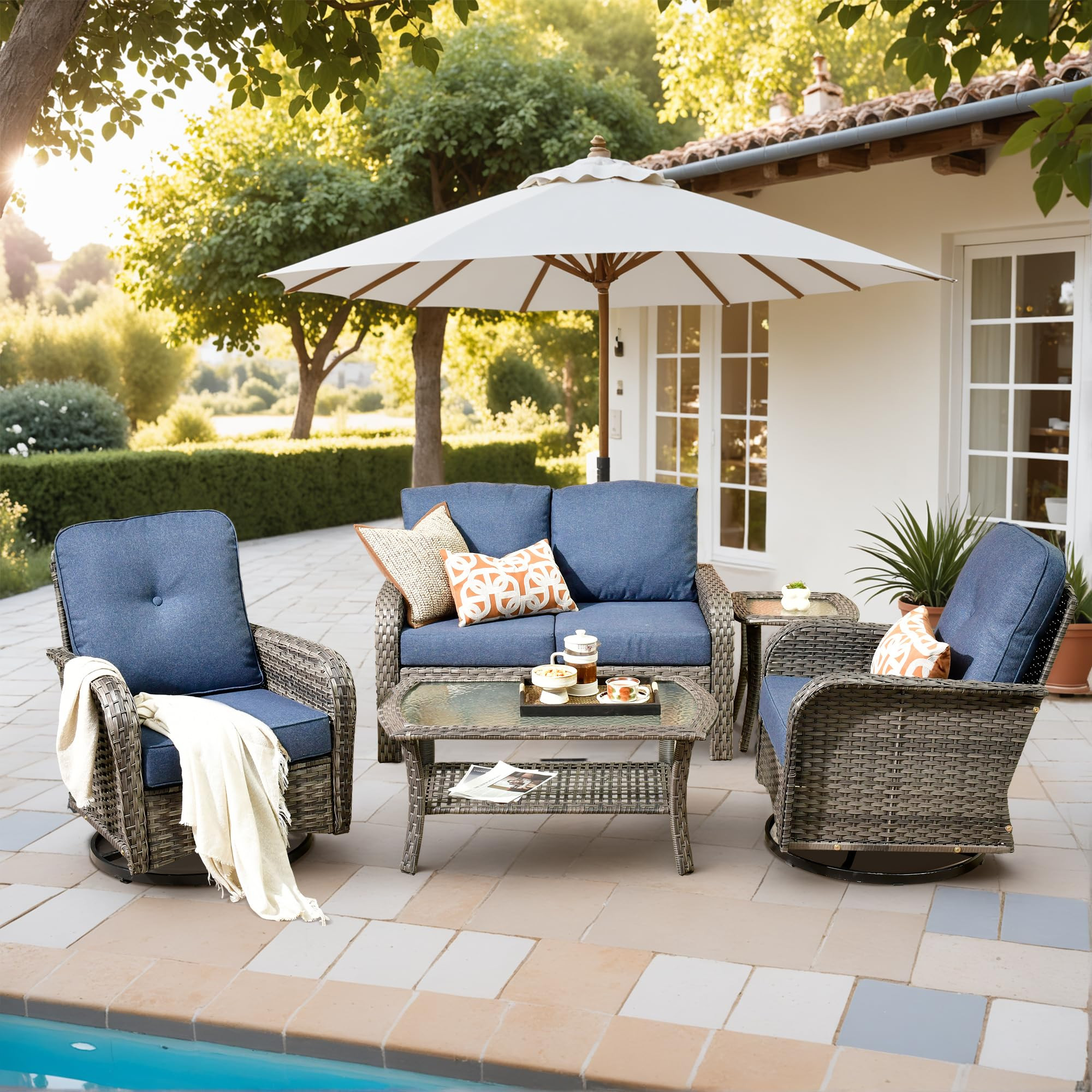 5 Pieces Outdoor Patio Furniture Set with Coffee Table, All Weather Wicker Patio Conversation Set... | Amazon (US)