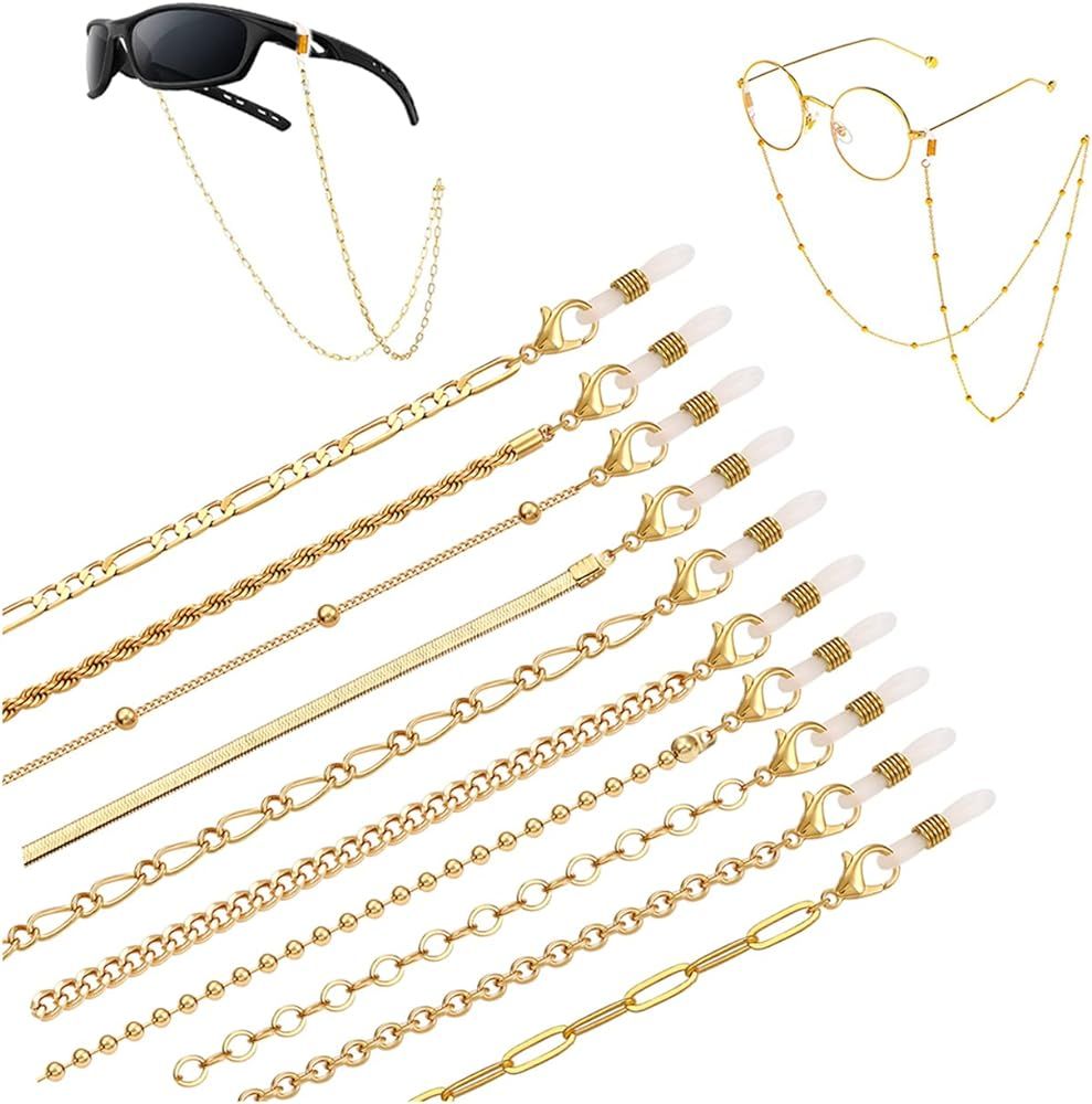 10 Pieces Eyeglass Chains String Holders for Women Men Gold Link Necklace Around Neck Glasses Mas... | Amazon (US)
