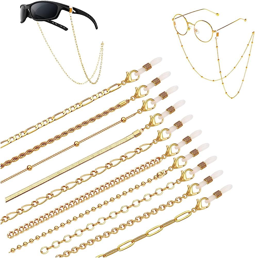 10 Pieces Eyeglass Chains String Holders for Women Men Gold Link Necklace Around Neck Glasses Mas... | Amazon (US)