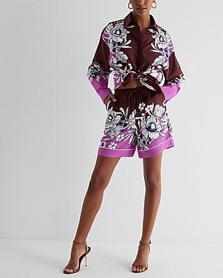 Super High Waisted Satin Pull On Bermuda Shorts | Express