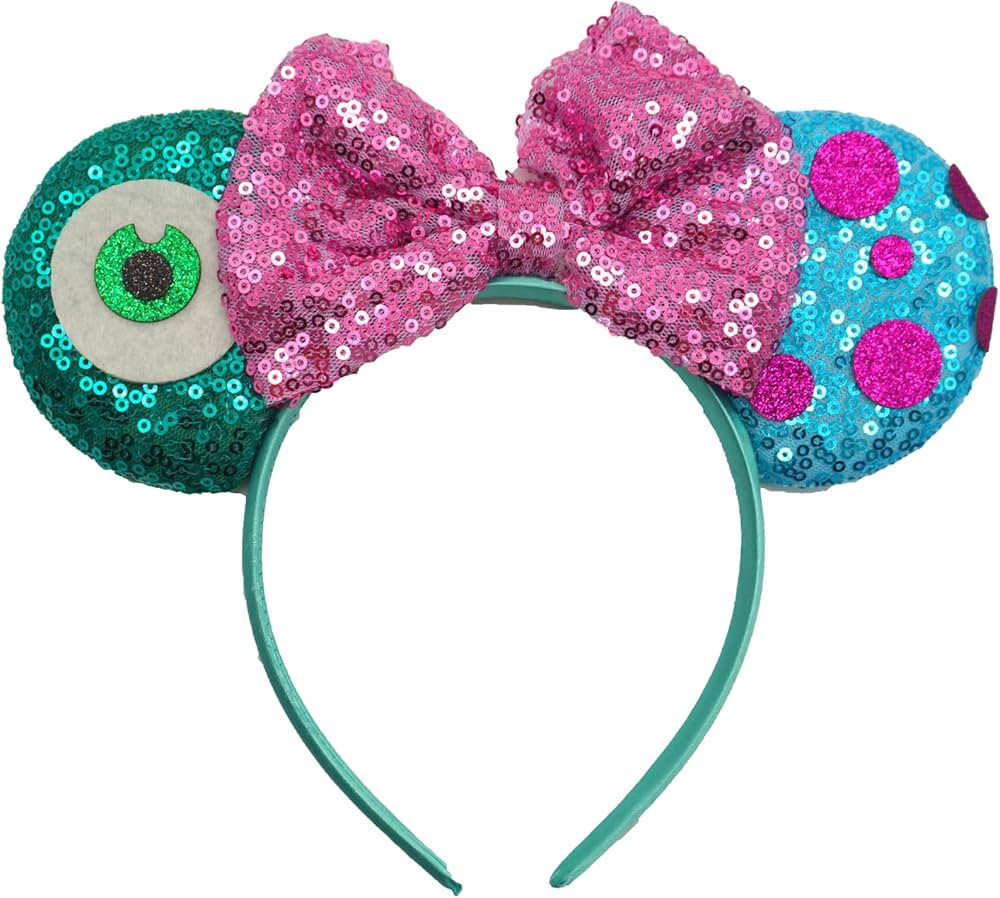 Mouse Ear Headbands for Women, Glitter James P. Sullivan and Mr.Q Bows Ear Hairwear for Men, Mons... | Amazon (US)