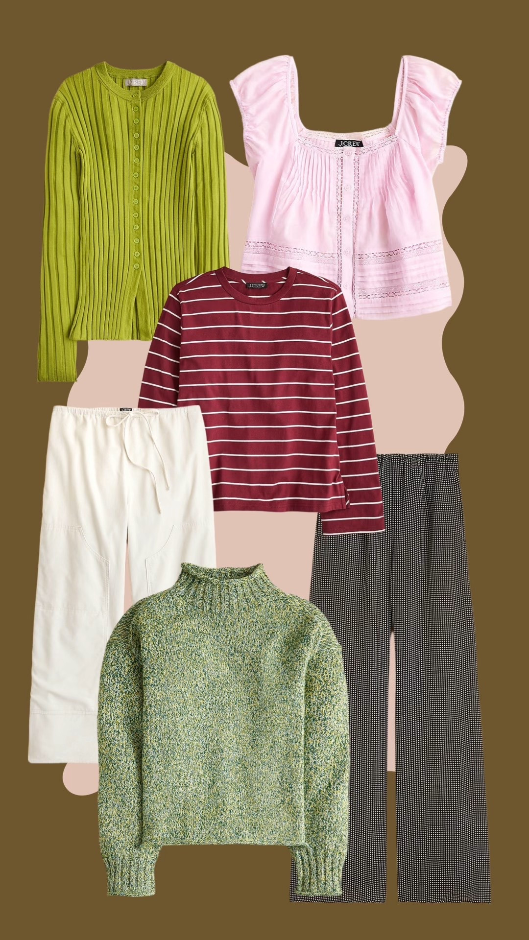 Some of my favorite J.Crew new arrivals! I really love these polka dot  pants and this chartreuse ribbed cardigan for now & this pink cotton boule top is so pretty for a warm weather vacation or spring!! 

#LTKSeasonal #LTKWorkwear #LTKFindsUnder100