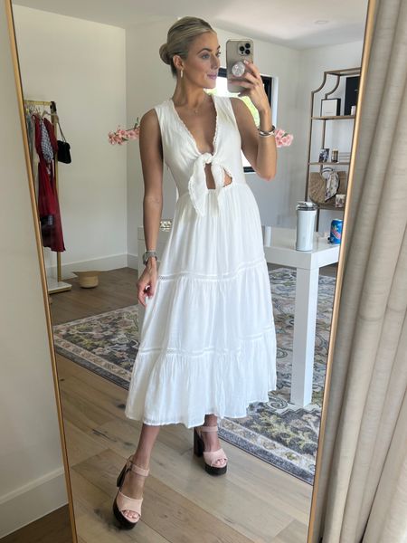 Lulus white summer
Midi dress tie front bow 

#LTKstyletip #LTKunder100