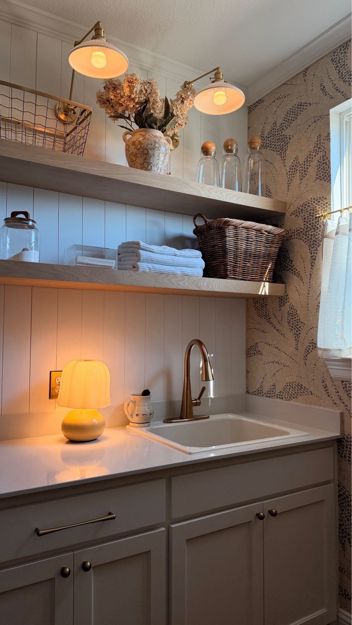 Cozy laundry room vibes, what shelves, storage, faucet, home diy, laundry room must haves, cabinet hardware, cafe curtains, cozy home, lighting, sconces

#LTKSeasonal #LTKHome #LTKmomlife