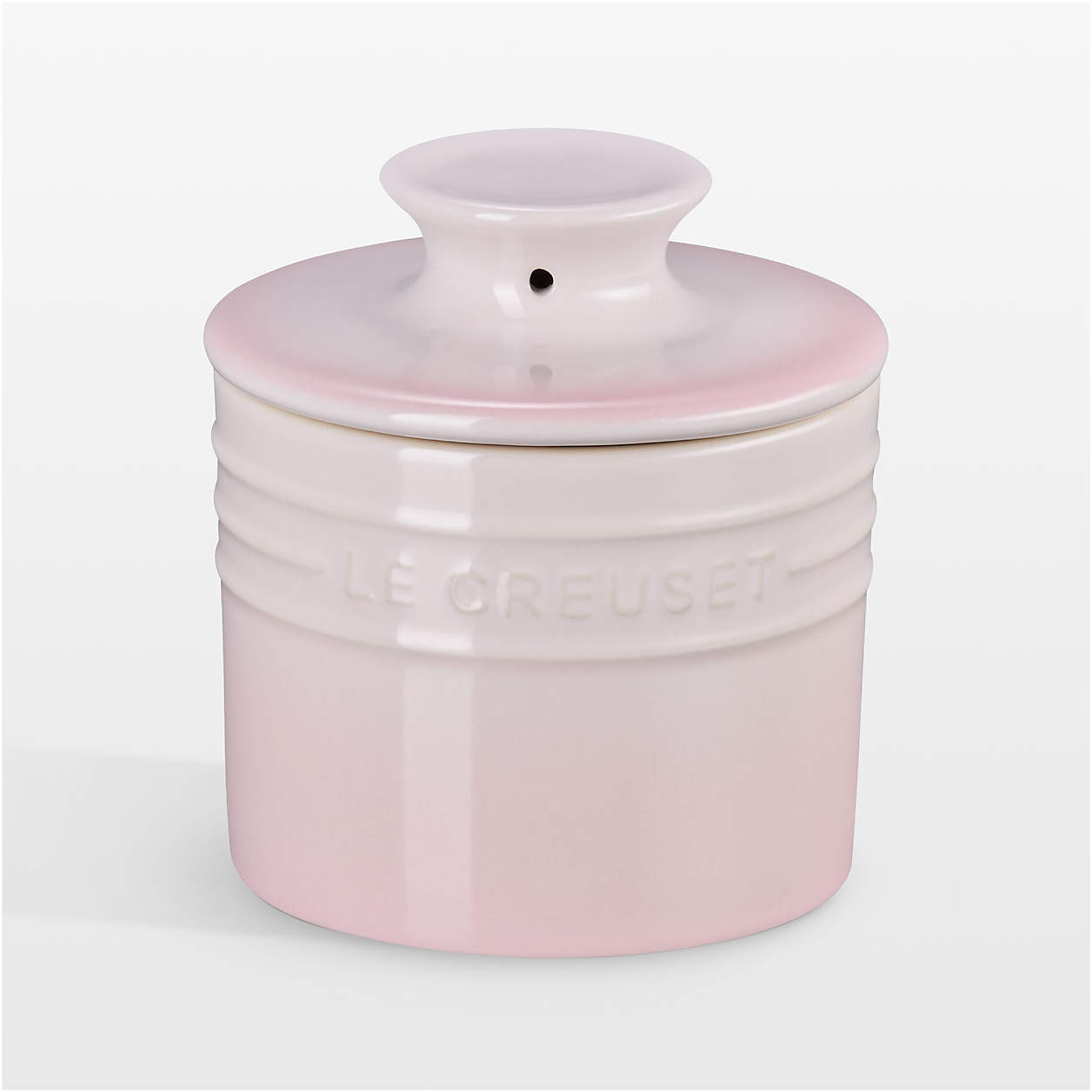 Le Creuset Shell Pink 6-oz. Stoneware Butter Crock + Reviews | Crate & Barrel | Crate & Barrel