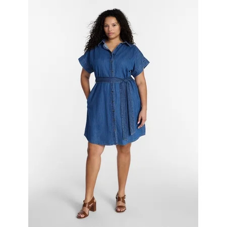 Terra & Sky Women s Plus Mini Denim Shirt Dress Sizes 0X-5X | Walmart (US)