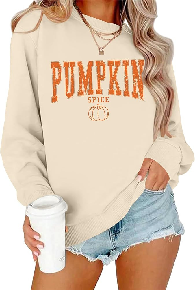 Thanksgiving Pumpkin Sweatshirts Womens Pumpkin Letter Graphic Sweater Fall Thankful Long Sleeve ... | Amazon (US)