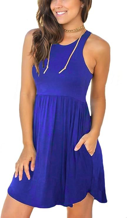 HiMONE Summer Dresses Sleeveless Sundresses for Women Casual Beach Petite Sun Dress with Pocket 2... | Amazon (US)