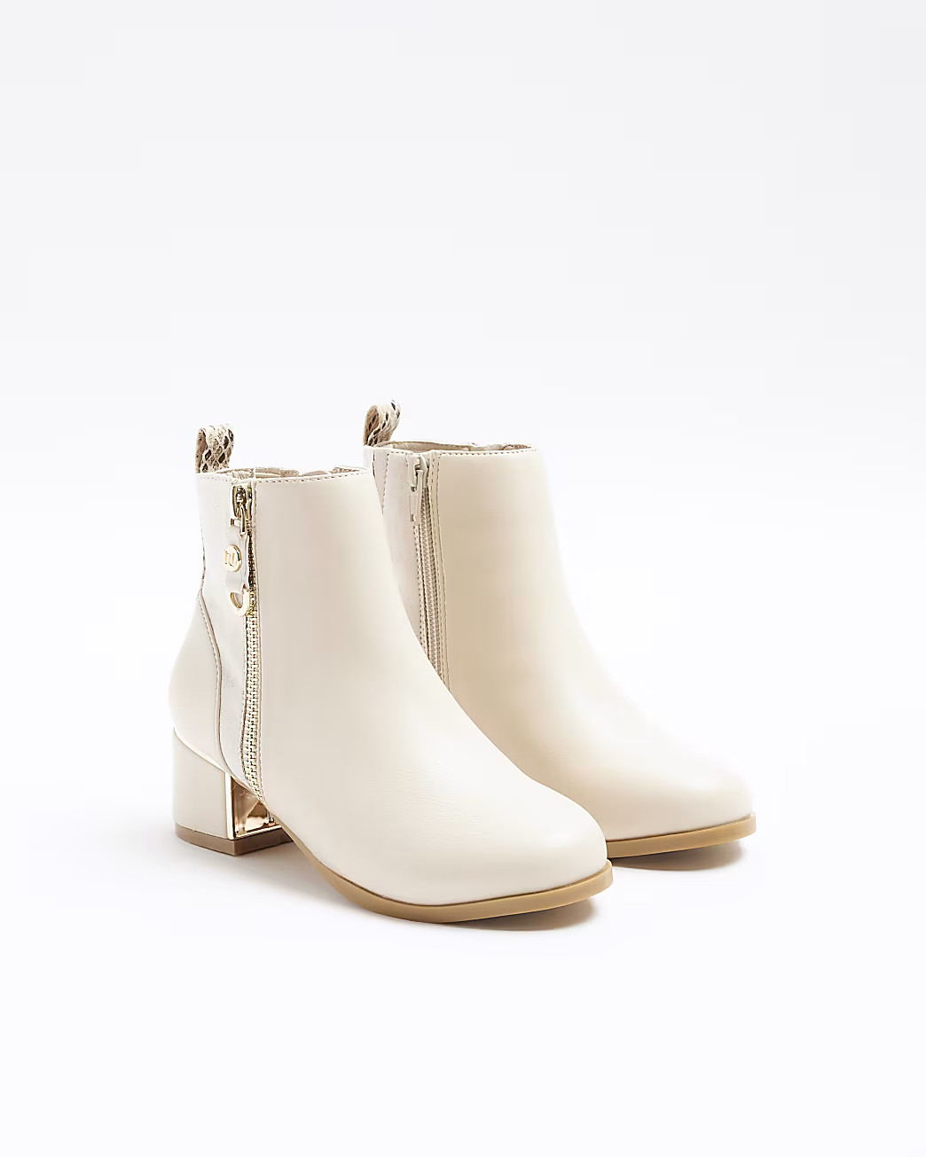 Girls cream side zip heeled boots | River Island (UK & IE)