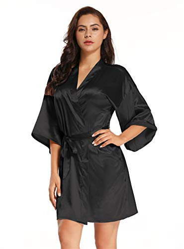 MizzGenio Women's Plus Size Black Silk Robes Black Bridesmaid Robes Satin Bridal Robes Sleepwear,Black,2X/3X | Amazon (US)