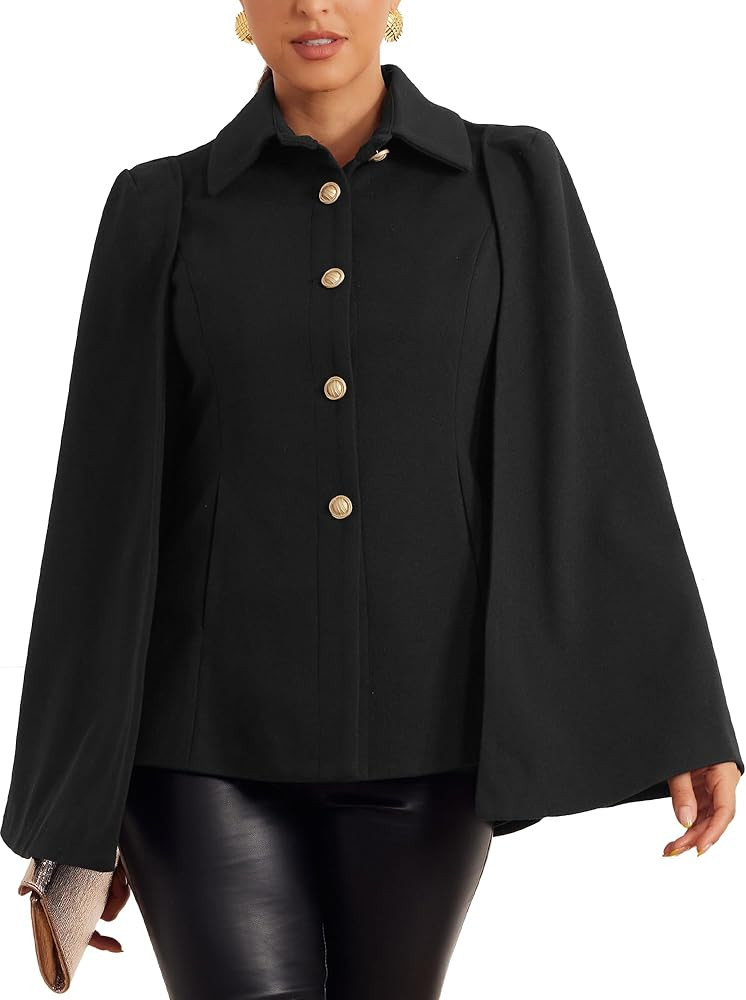 Allegra K Women's Cape Blazer Split Sleeve Button Front Casual Workwear Cape Coat Shawl Jackets | Amazon (US)