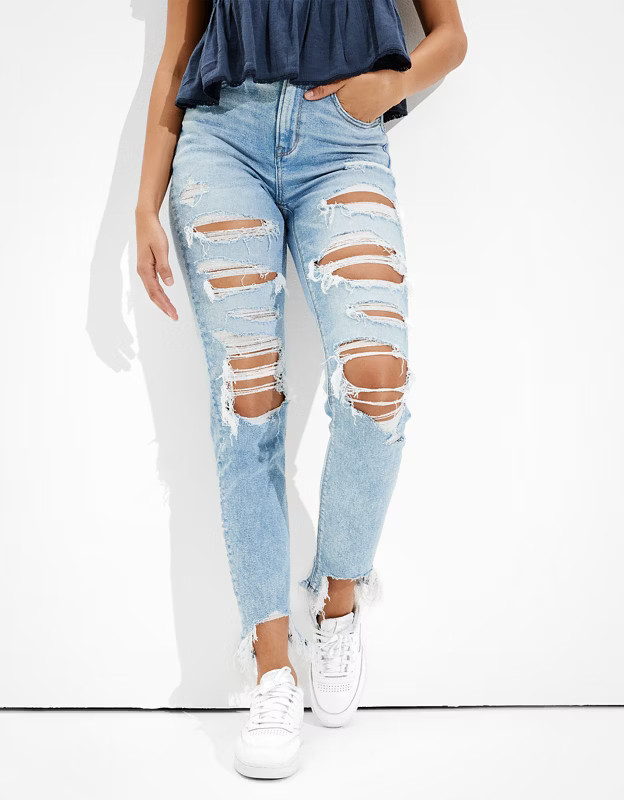 AE Stretch Ripped Mom Jean | American Eagle Outfitters (US & CA)