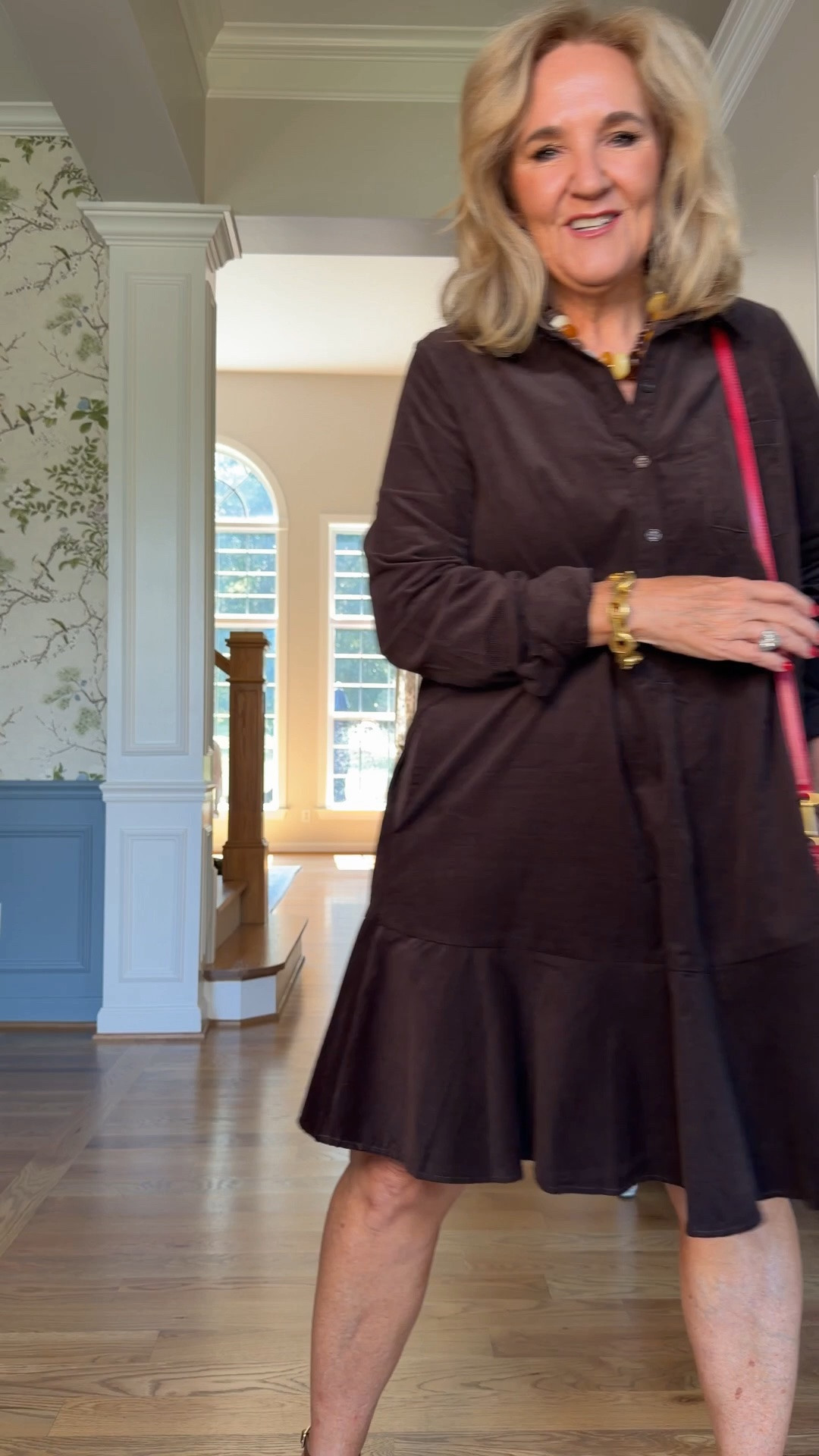 Dress size med I prob have room to size down but I think it’s supposed up for roomy. It’s a nice light corduroy. Add that pop of red! Shoes are Belk too! A oretty burgandy croc embossed faux leather.

#LTKOver40 #LTKSaleAlert #LTKPetite