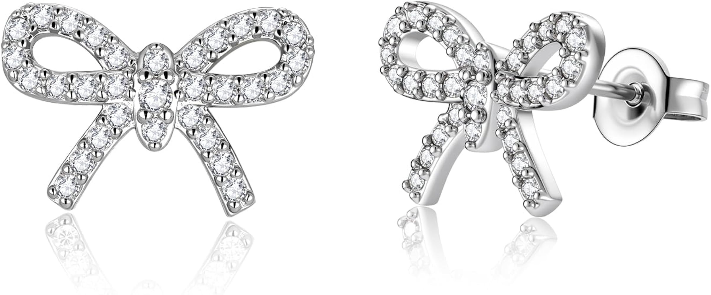 Bow Earrings for Women 925 Silver with Cubic Zirconia Ribbon Earrings Bow Stud earrings Jewelry G... | Amazon (US)