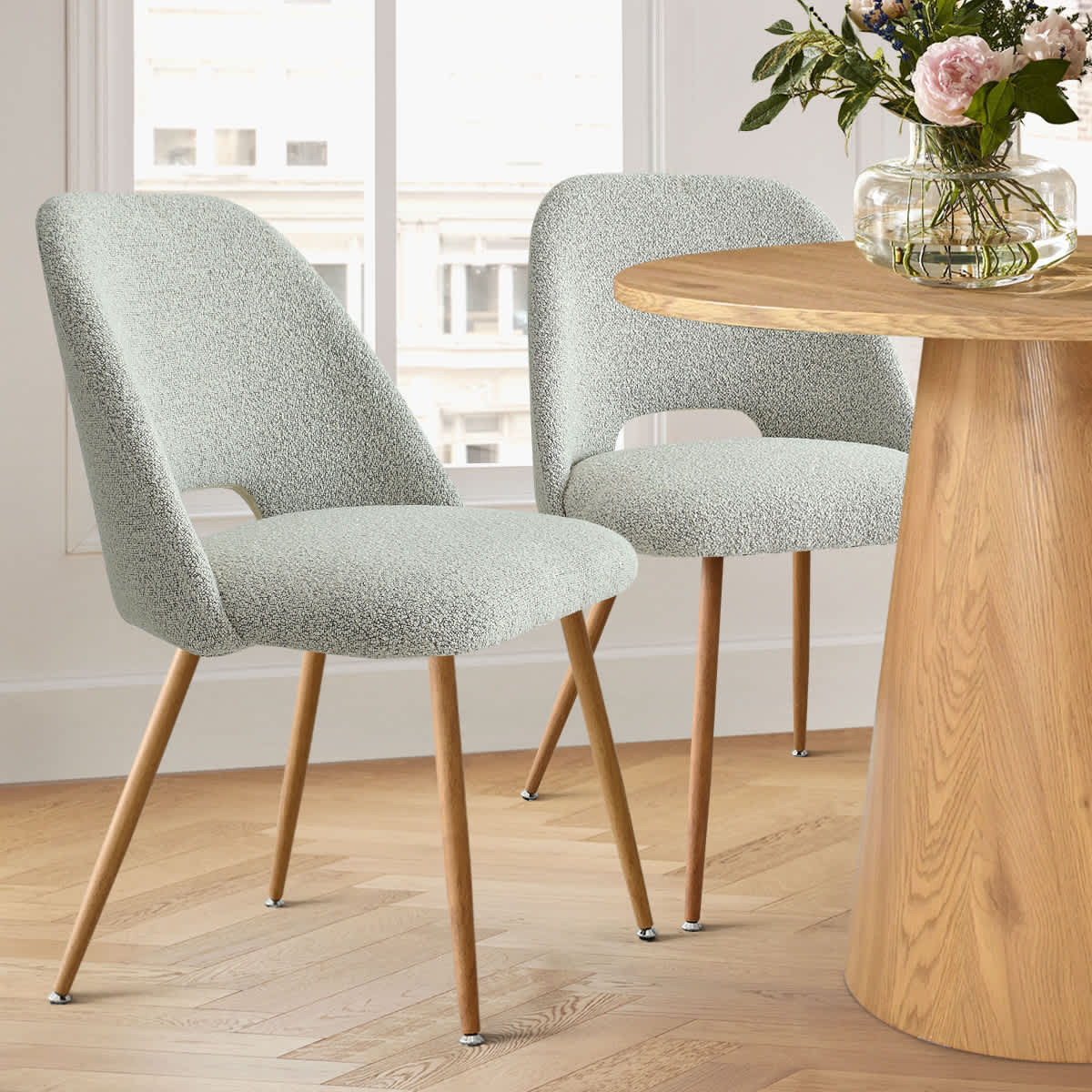 Maison Boucle Set of 2 Modern Gray Boucle Upholstered Dining Chairs with Oak-Finish Metal Legs for Dining Room one_size | EDWIN-CHR-BO-GREY-2 | Lowe's