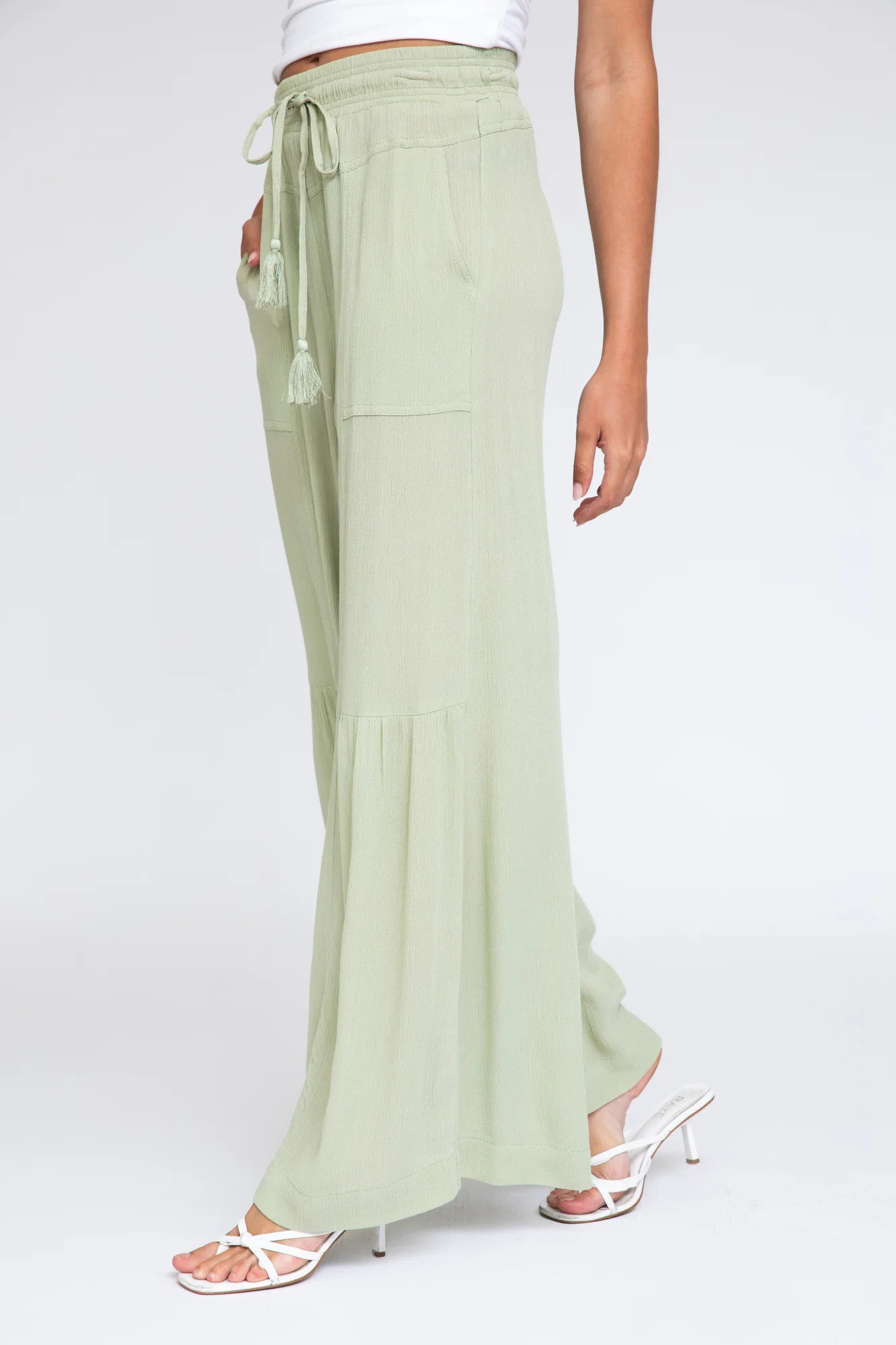 Tie Waist Wide Leg Pant - Laurel Green | ReWash