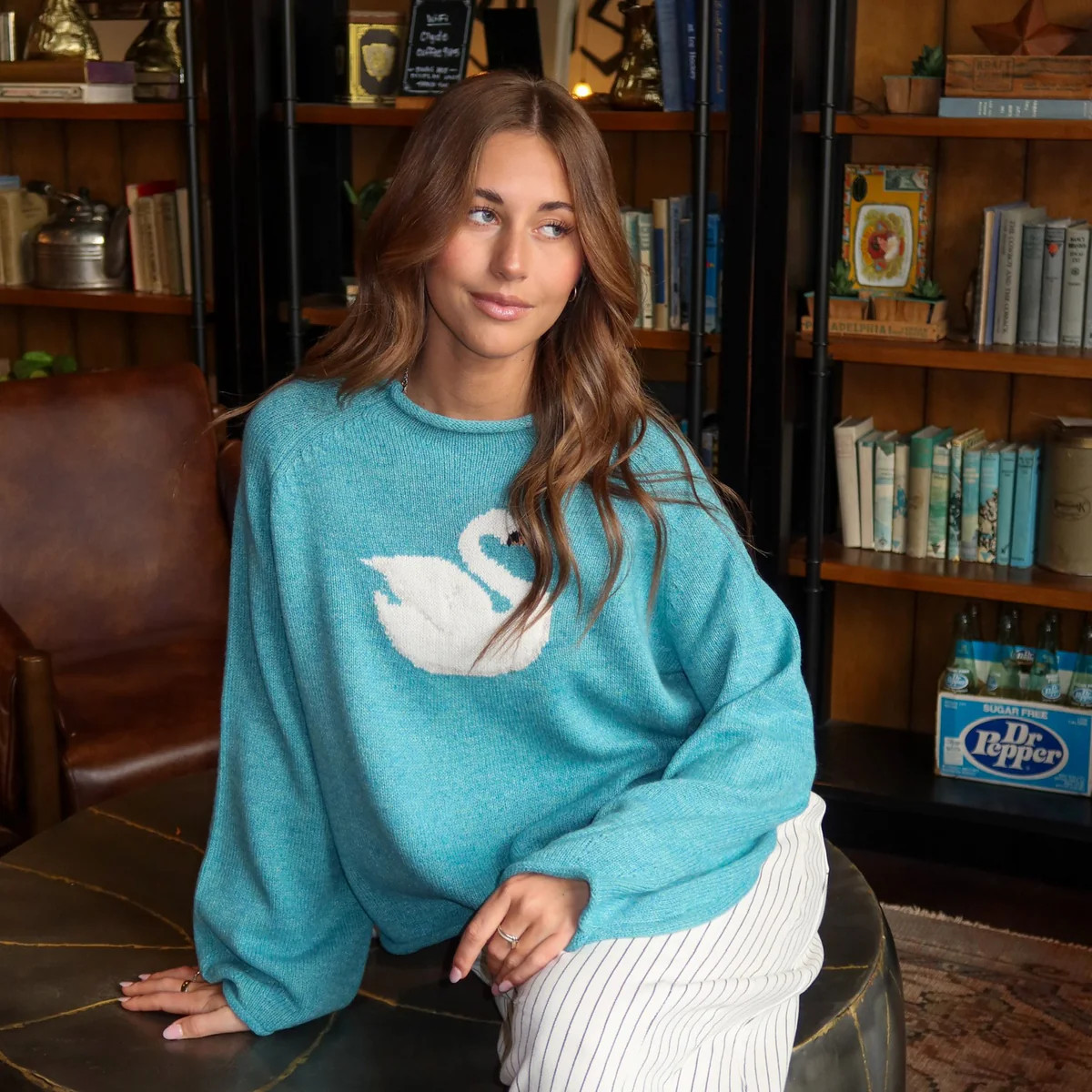 Swan Knit Sweater in Aqua | Henly
