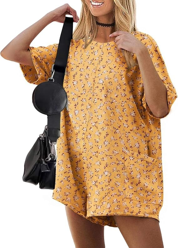 Ekouaer Summer Rompers for Women Short Sleeve Oversized T-shirt Romper Reversible Baggy Jumpsuit ... | Amazon (US)