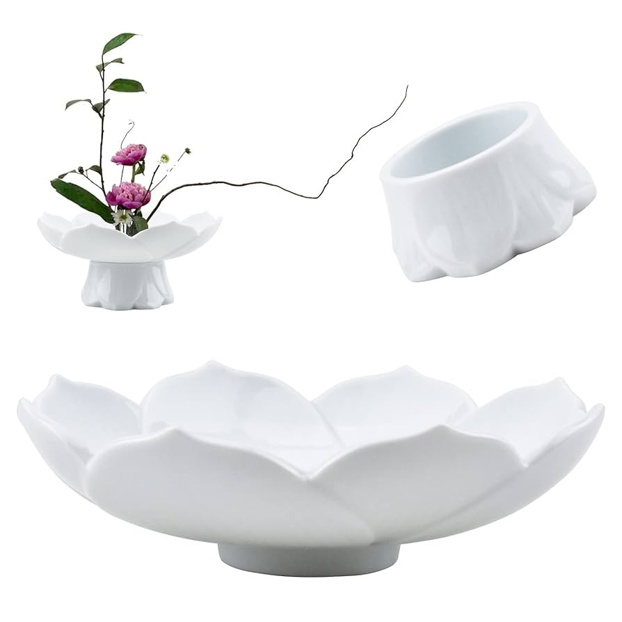 CRAFFANCY Flower Arranging Supplies, White Jade Color Lotus Flower Vase Ceramic Flower Pot for Ik... | Amazon (UK)