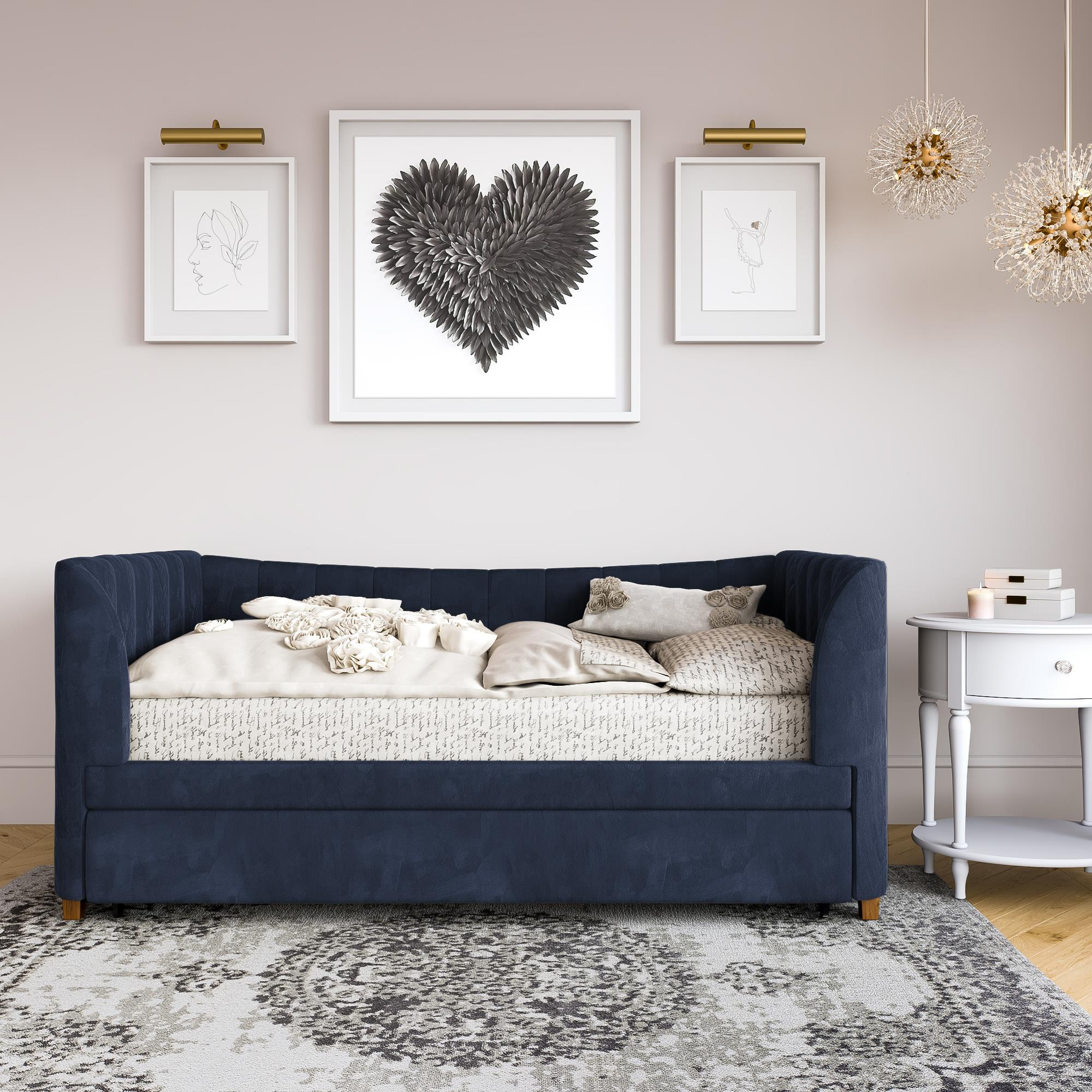 Little Seeds Valentina Upholstered Daybed with Trundle - Walmart.com | Walmart (US)