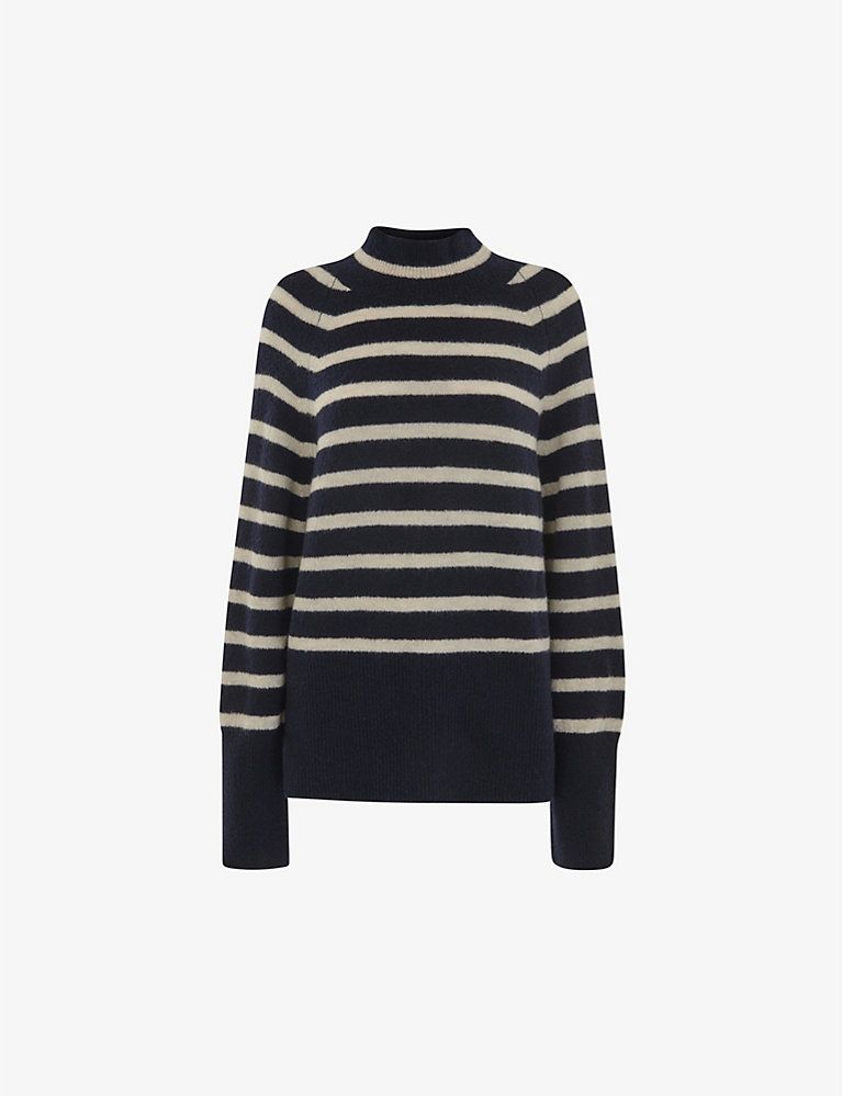 WHISTLES Stripe funnel-neck knitted jumper | Selfridges