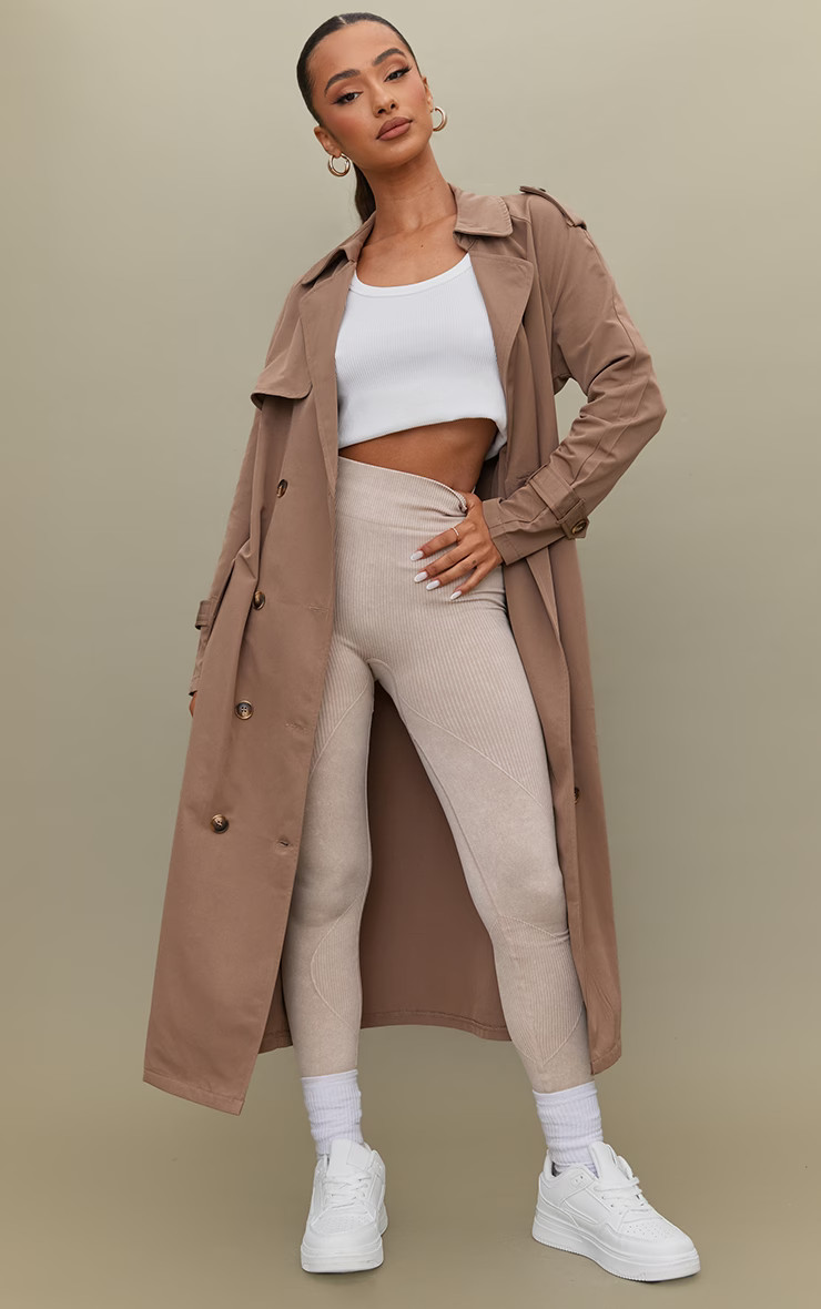 Petite Taupe Oversized Trench Coat | PrettyLittleThing US