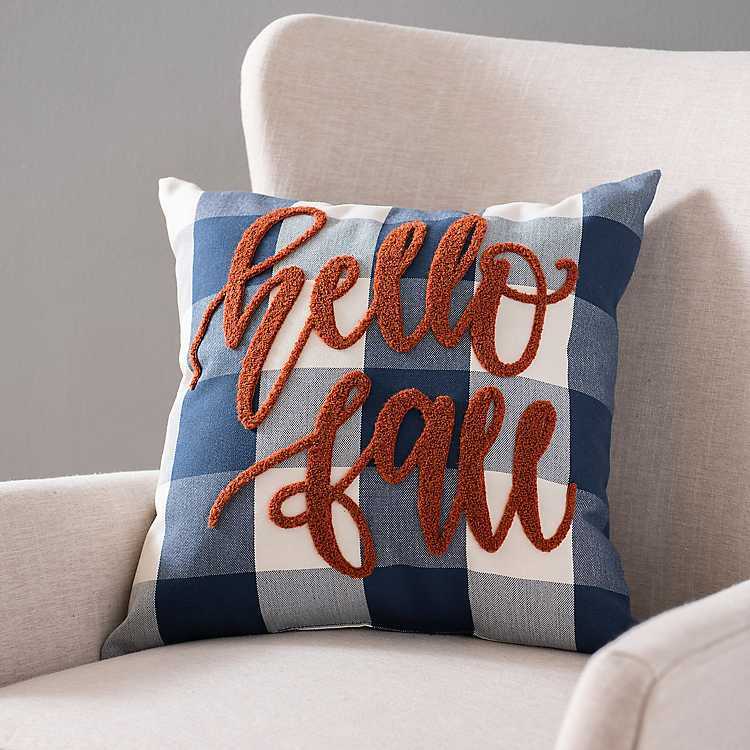 Hello Fall Navy Buffalo Check Pillow | Kirkland's Home