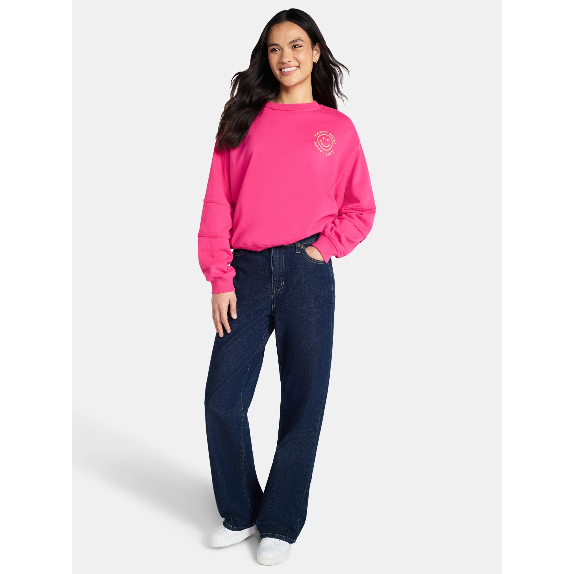 Mother’s Day Women’s Happy Mom Smiley Graphic Sweatshirt from Way to Celebrate, Sizes S-XXXL | Walmart (US)