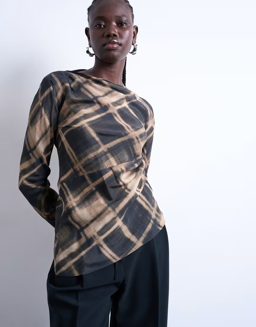 Topshop long sleeve top in plaid print-Multi | ASOS (Global)