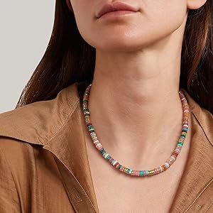 KissYan Boho Beaded Choker Necklace for Women, Gemstone Choker Natural Stone Freshwater Pearl Sur... | Amazon (US)