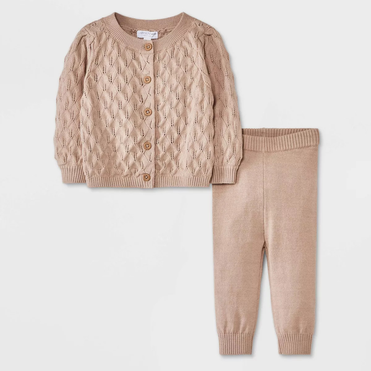 Grayson Mini Baby Girls' Puffed Sleeve Button-Down Cardigan Set - Brown | Target